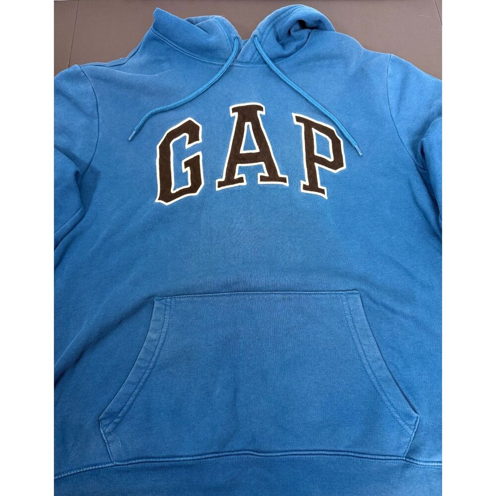 Gap Arch Logo Hoodie Men's Large Blue Fleece Pullover Sweatshirt